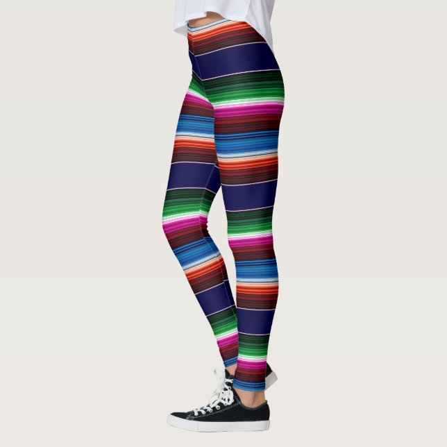 Leggings Bleu, Orange, Rose Chaud, Vert, Sarape Mexicaine (Gauche)