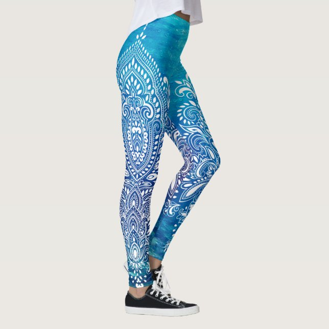 Leggings Bleu Profond Océan Arrière - plan Ornement blanc (Droite)