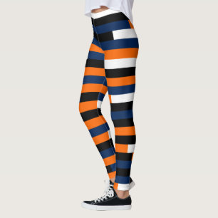 Leggings Bleu profond, ocre jaune, rayures noir et blanc