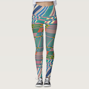 Leggings Bleu rose Grilles vertes Salle de Motif géométriqu