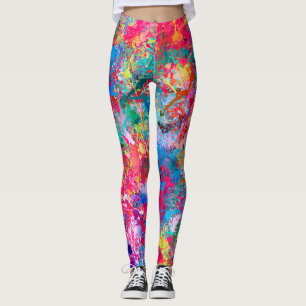 Leggings Bleu Rouge Jaune Vert Rose Turquoise Splash Abstra