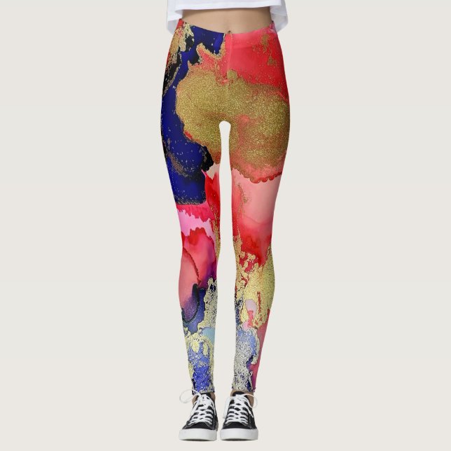 Leggings Bleu Rouge Or Liquid Art tendance (Devant)