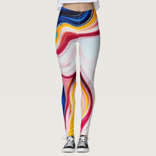 Leggings Bleu tendance rose jaune faux marbre blanc