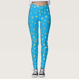 Leggings Bleu Turquoise Avec Etoiles et lunes d'huile d'or