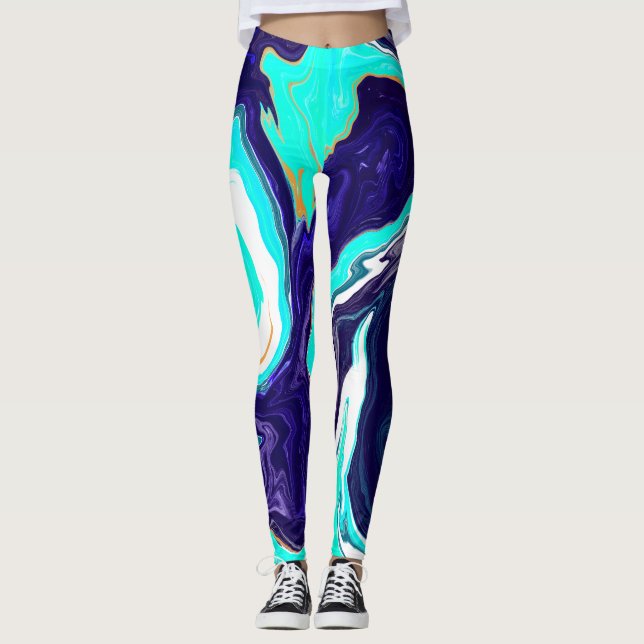 Leggings Bleu Turquoise Océan Fluide Marbre Art (Devant)