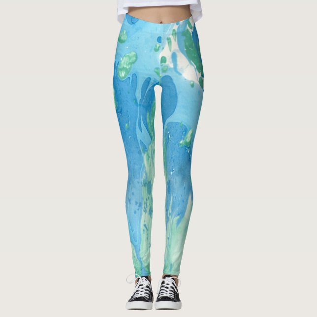 Leggings Bleu Vert Blanc tendance Modèle Abstrait moderne (Devant)