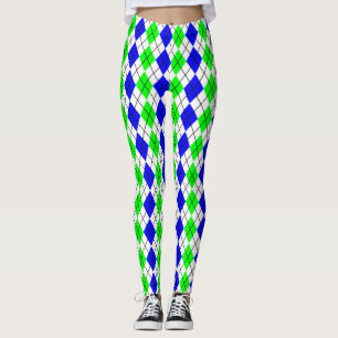 Leggings Bleu Vert Jacquard blanc Diamant Design