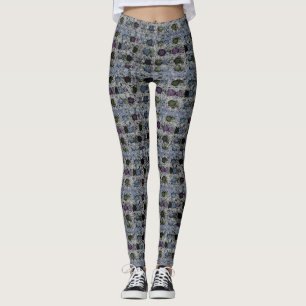 Leggings Bleu vert pourpre avec grands points foncés