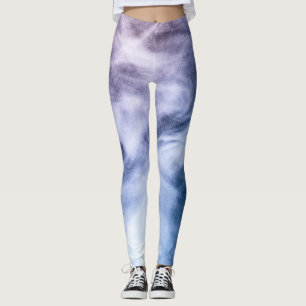 Leggings Bleu violet blanc abstrait nuages célestes fumée