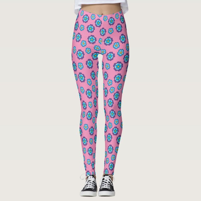 Leggings Bleu Violet rose motif floral (Devant)