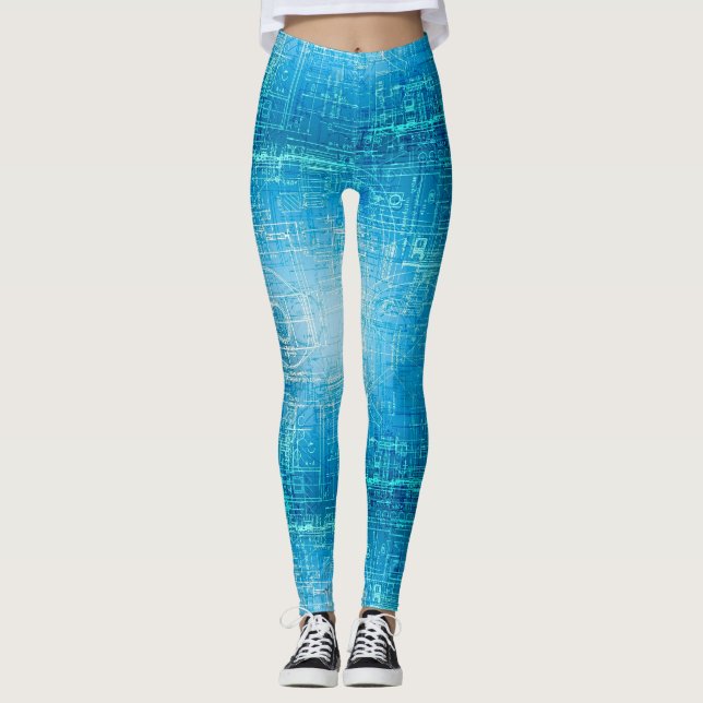 Leggings bleus rétro dynamiques (Devant)