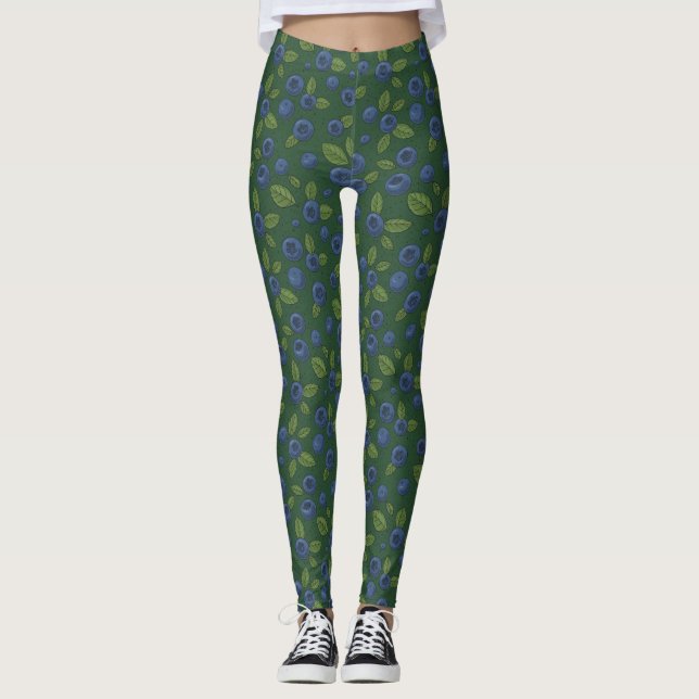 Leggings Bleus sur vert foncé (Devant)