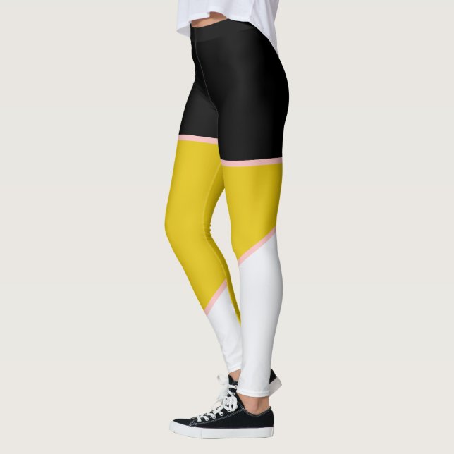 Leggings bloc de couleur rose jaune noir et blanc (Gauche)