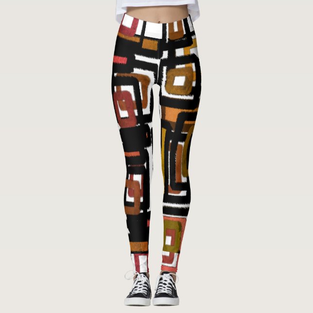 Leggings Blocs Abstraits géométriques Rouille Noir Brown Bl (Devant)