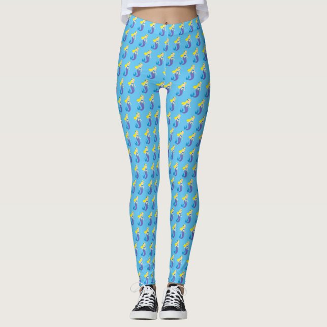 Leggings Blonde nage Sirène fille pourpre Queue Océan Mer (Devant)