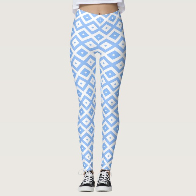 Leggings Blue and white diamond pattern (Devant)