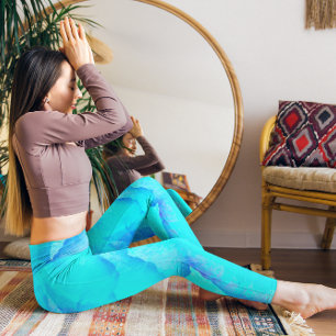 Leggings Blue Aqua Abstrait Motif Monogram Active Leggi