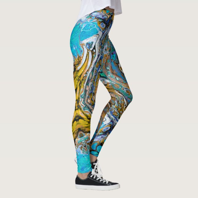 Leggings Blue Beach, Rivière eau et pierres Art abstrait (Droite)