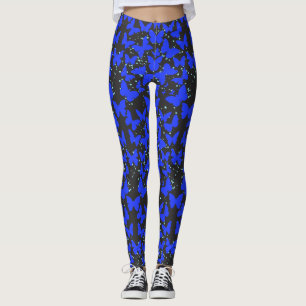 Leggings Blue Butterflies Motif C01.b DGrey BG