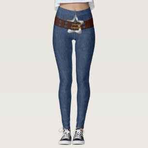 Leggings Blue Denim Ceinture en cuir Brown Silver Star Buck