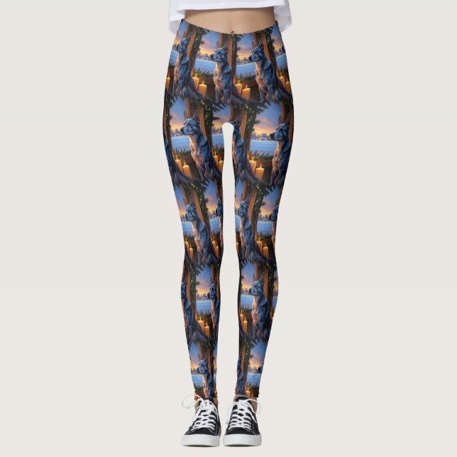 Leggings Blue Heeler With Christmas Lights Holiday  (Devant)