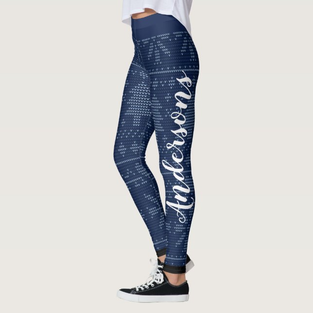 Leggings Blue Knit Arbre de Noël Nom du Motif Festif (Gauche)