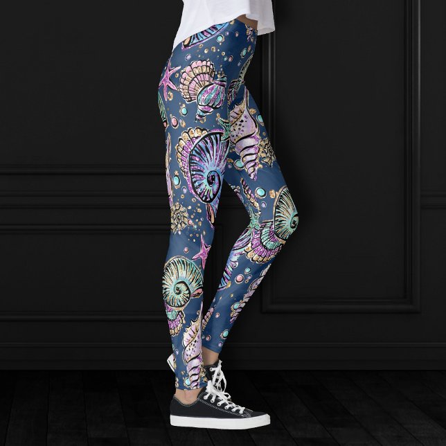 Leggings Blue Luxe sous-marin | Coquillages d'or Pastel (Créateur téléchargé)
