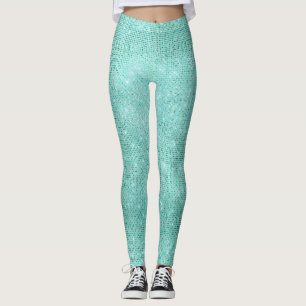 Leggings Blue Ocean Beach Aqua Diamond métallique brillant