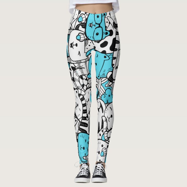 Leggings Blue Psychedelic Chat Kitten Illustration Abstrait (Devant)