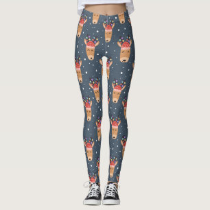 Leggings Blue Reindeer Rustic Cute Whimsun Fun Holiday