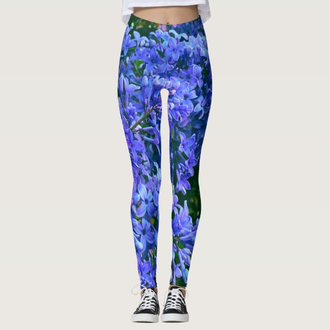 Leggings Blue violet lilas romantique bleu floral photo (Devant)