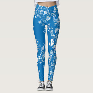 Leggings Blue White Ocean Life Motif
