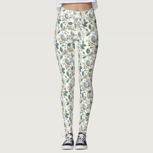 Leggings Blueberries et Bluebirds Bleu clair, Brown, Crème (Devant)