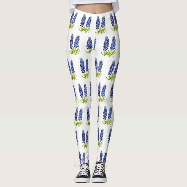 Leggings Bluebonnets Texas Flowers Fleur sauvage Aquarelle (Devant)