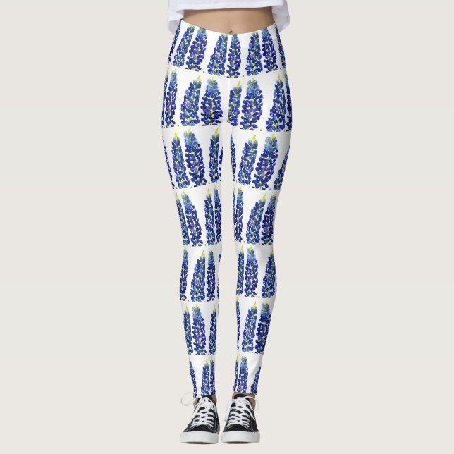 Leggings Bluebonnets Texas Flowers Fleur sauvage Aquarelle (Devant)