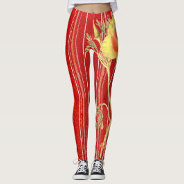 Leggings BLUME STRIPES POPPIES, ROT STRIPED