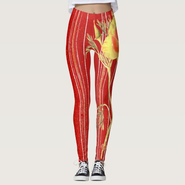 Leggings BLUME STRIPES POPPIES, ROT STRIPED (Vorderseite)