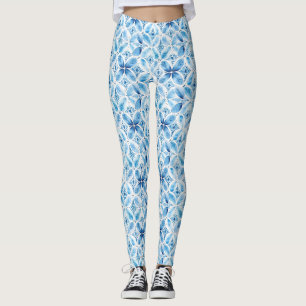 Leggings Boho Blue White Floral