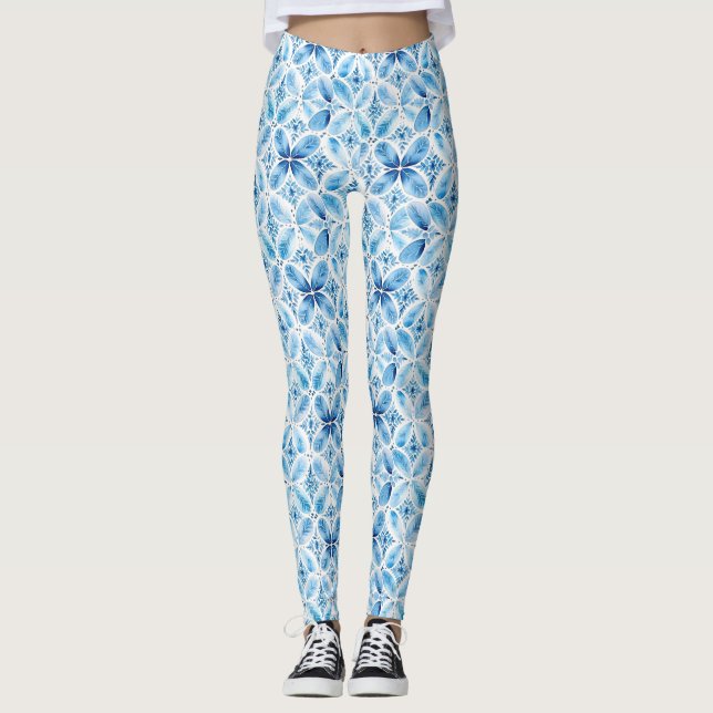 Leggings Boho Blue White Floral (Devant)