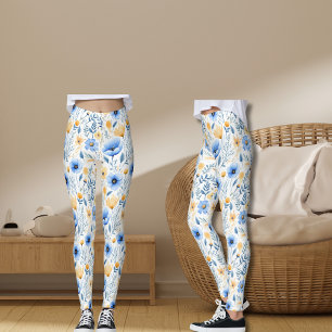 Leggings Boho Fleur sauvage Bleu Jaune Floral Yoga