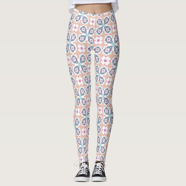 Leggings Boho Geometric Stitchwork Floral Seamless (Devant)