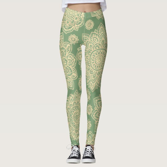 Leggings Boho Pastel Mandala Sage Green (Devant)