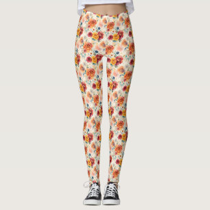 Leggings Boho vintages roses et plumes motif floral