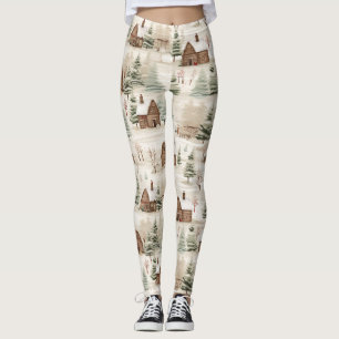 Leggings Bois rustique Cabines, arbres, neige