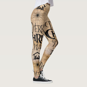 Leggings Bois rustique de calligraphie religieuse de Joyeux
