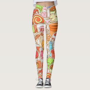 Leggings Boissons, fruits de mer, snacks, motif sans soudur