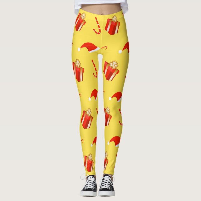 Leggings Boîte cadeau de Noël sucre de canne chapeau de Noë (Devant)