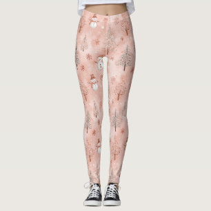 Leggings Bonhomme de neige rose fantaisiste Noël - Hiver (1