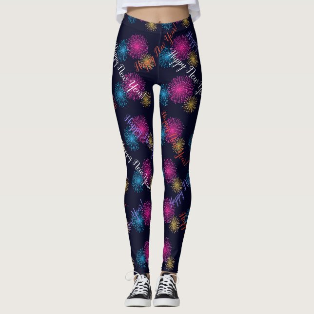 Leggings Bonne année ! Noir de feux d'artifice (Devant)