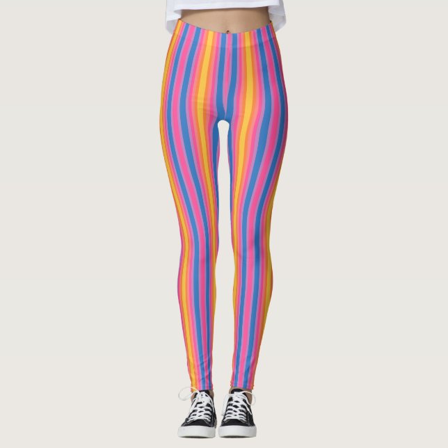 Leggings Bonne énergie rose Bleu Jaune Bleu Bleu Bleu Strip (Devant)